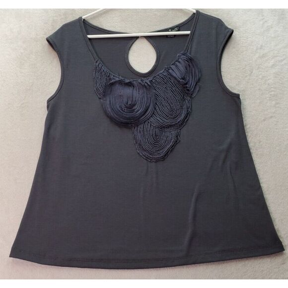 Willi Smith Tank Top Women Large Gray Polyester Trimming Round Neck Keyhole Back - Picture 1 of 6